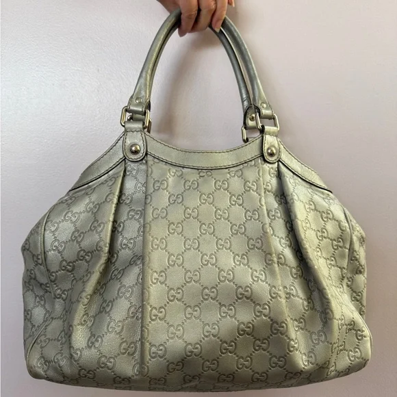 Gucci Silver Monogram Shoulder Bag - Picture 5 of 7